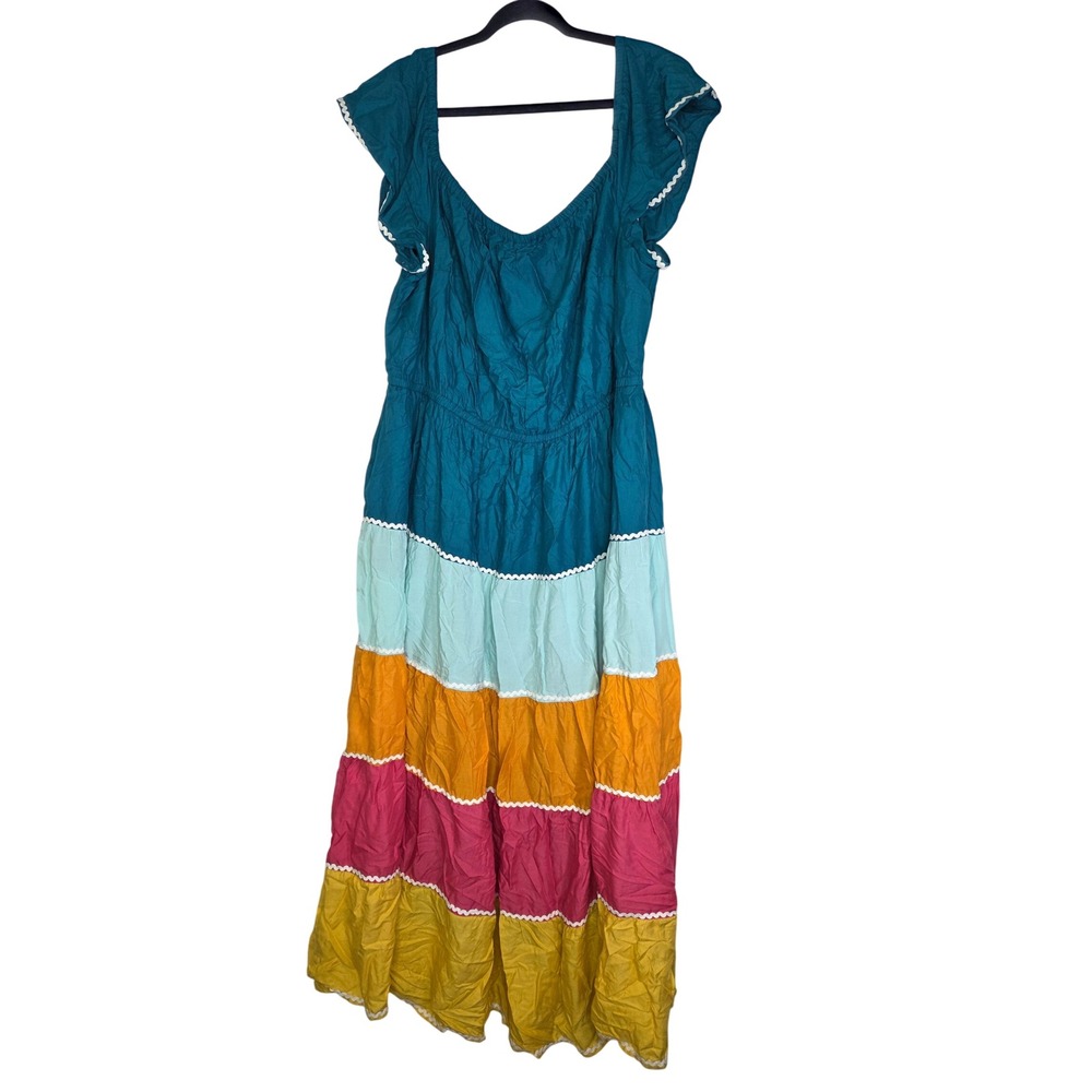 Lane Bryant Teal Blue Tiered Maxi Dress Ruffle Sleeve Off‎ Shoulder Size 22/24